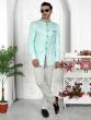 Light Blue Mens Woven Jacquard Bandhgala Suit