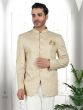 Beige Art Silk Bandhgala Suit For Mens