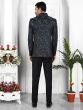 Black Weaving Embellished Bandhgala Suit In Jacquard