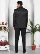 Black Mens Bandhgala Suit In Jacquard Weaving