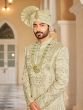 Olive Green Stone Embroidered Mens Sherwani