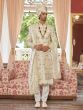 Cream Thread Embroidered Mens Wedding Sherwani