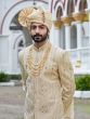 Cream Anarkali Groom's Sherwani In Stone Embroidery