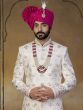 White Thread Embellished Silk Sherwani For Mens