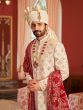 Cream Silk Wedding Sherwani In Thread Embroidery