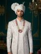 White Silk Wedding Sherwani In Thread Embroidery