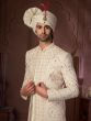 Cream Men's Embroidered Layered Sherwani In Silk