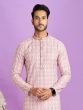 Pink Printed Kurta Pyjama Set For Mens In Cotton