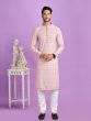 Pink Printed Kurta Pyjama Set For Mens In Cotton