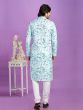 Sky Blue Readymade Printed Kurta Pyjama In Cotton