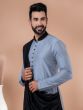 Grey Cowl Style Kurta Pyjama In Art Silk For Mens