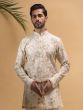 Beige Floral Embroidered Bandhgala Suit With Inside Kurta