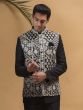 Black Silk Bandhgala Suit With Embroidered Nehru Jacket