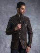 Black Embroidered Mens Jodhpuri Suit In Silk