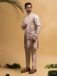 Beige Kurta Pajama In Silk With Floral Work Nehru Jacket