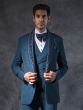 Teal Blue Three Piece Swarovski Tuxedo Suit In Italian Fabric