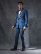 Royal Blue Metallic Strip Designed Mens Tuxedo Suit