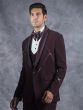 Wine Metallic Strip Embellished Mens Tuxedo Suit