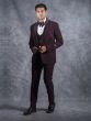 Wine Metallic Strip Embellished Mens Tuxedo Suit