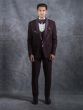 Wine Metallic Strip Embellished Mens Tuxedo Suit