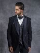 Blue Mens Tuxedo Suit In Italian Fabric With Cutdana Embroidery