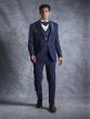 Dark Blue Tuxedo Suit Augmented With Metalic Strip 