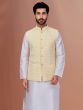 Cream Mens Nehru Jacket In Georgette Silk With Embroidery