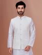 White Embroidered Modi Jacket For Mens In Georgette