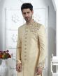 Ivory Cream Thread Embroidered Indowestern Sherwani Set For Mens