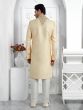Ivory Cream Thread Embroidered Indowestern Sherwani Set For Mens