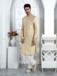 Ivory Cream Thread Embroidered Indowestern Sherwani Set For Mens