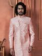Pink Achkan Style Wedding Wear Mens Indowestern Sherwani