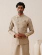 Dusty Cream Mens Festive Wear Embroidered Jacket With Kurta Pyjama