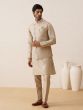 Dusty Cream Mens Festive Wear Embroidered Jacket With Kurta Pyjama
