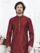 Cherry Red Mens Kurta Pyjama Set In Jacquard Silk