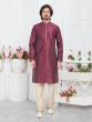 Maroon Jacquard Silk Mens Kurta Pyjama Set