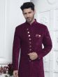 Maroon Achkan Style Velvet Indowestern For Mens