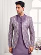 Lilac Silver Weaving Work Bandhgala Set For Mens