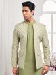 Olive Green Embroidered Kurta Pyjama With Jacket