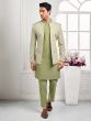 Olive Green Embroidered Kurta Pyjama With Jacket