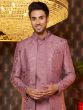 Pink Embroidered Jacketed Style Mens Indowestern Set In Silk