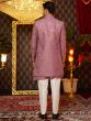 Pink Embroidered Jacketed Style Mens Indowestern Set In Silk