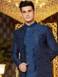 Navy Blue Thread Enhanced Indowestern In Jacketed Style