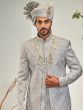 Grey Silk Wedding Sherwani In Thread Embroidery