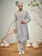 Grey Silk Wedding Sherwani In Thread Embroidery