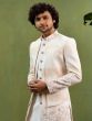 Cream Layered Jacket Style Wedding Indowestern