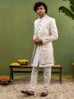 Cream Layered Jacket Style Wedding Indowestern