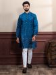 Blue Sequins Work Enhanced Kurta Pyjama