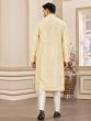 Light Yellow Kurta Pyjama In Silk For Mens