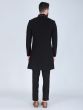 Black Asymmetric Pattern Indowestern Set In Silk